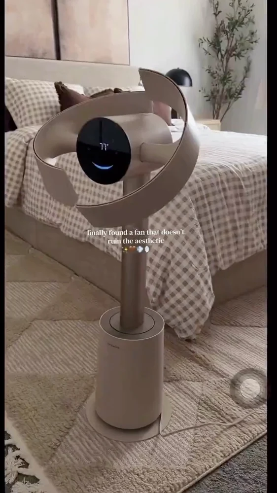 هواء منعش بتصميم عصري!  مروحة أرضية ذكية بتصميم دائري وجناح مزدوج لتوزيع الهواء بسلاسة، مناسبة للمنزل والمكتب.
