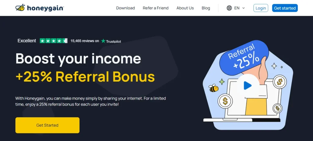 الربح من تطبيق honeygain