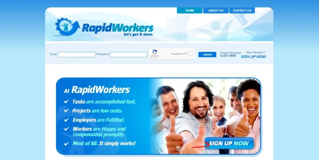 التسجيل في موقع RapidWorker