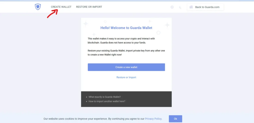 كيفية إنشاء محفظة Guarda Wallet