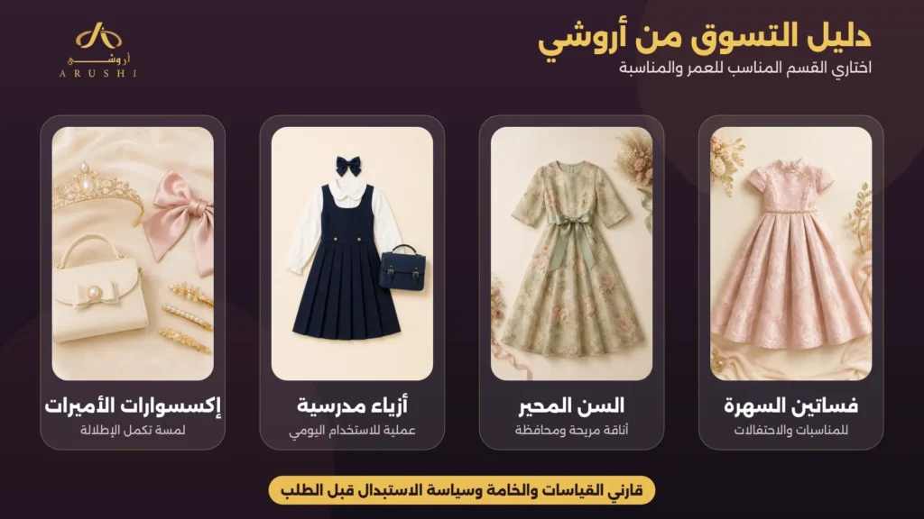 دليل أقسام متجر أروشي واختيار الفساتين والأزياء المدرسية