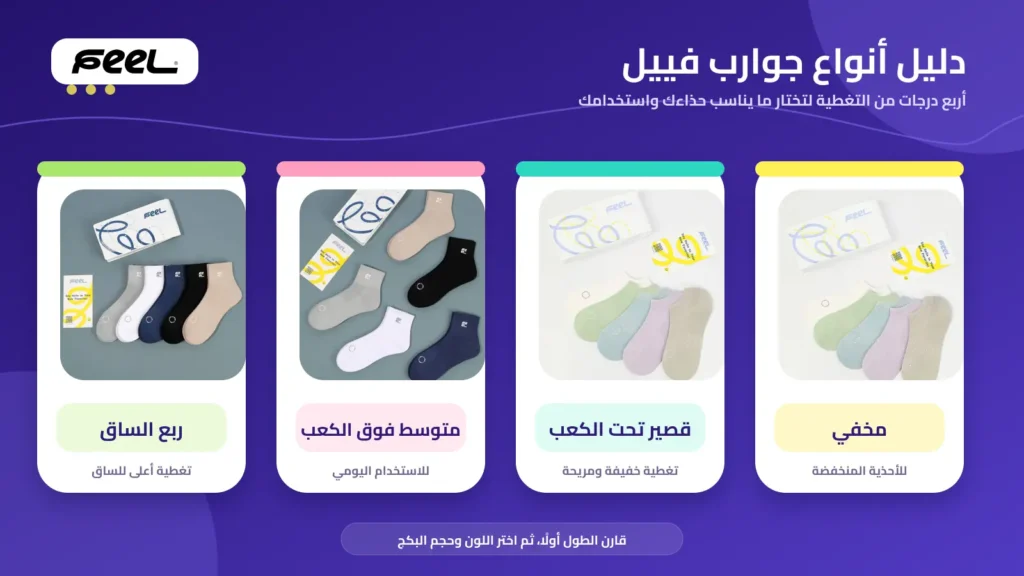 دليل أنواع جوارب فييل المخفية والقصيرة والمتوسطة وربع الساق