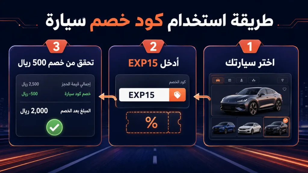 طريقة استخدام كود خصم سيارة EXP15 قبل دفع العربون