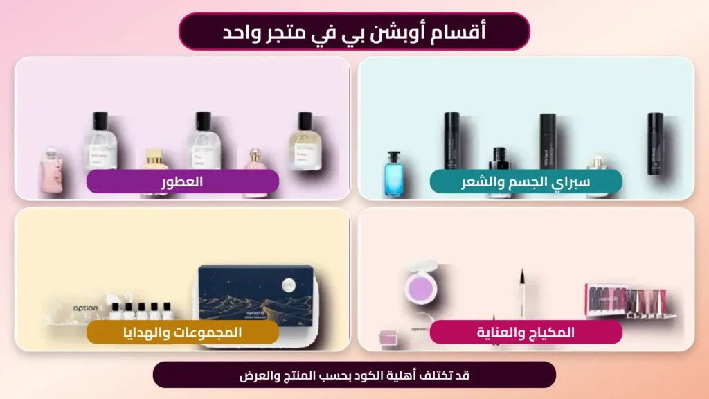 دليل أقسام أوبشن بي للعطور والسبراي والمجموعات والمكياج